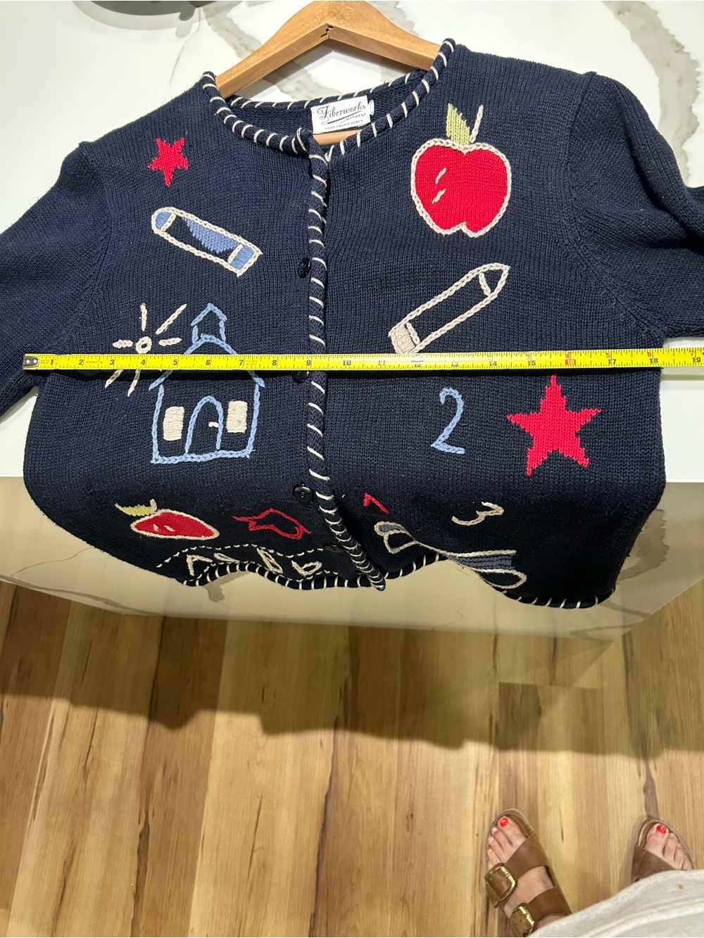 Vintage Navy School-Themed Button Cardigan Sweater size Medium - Picture 5 of 8